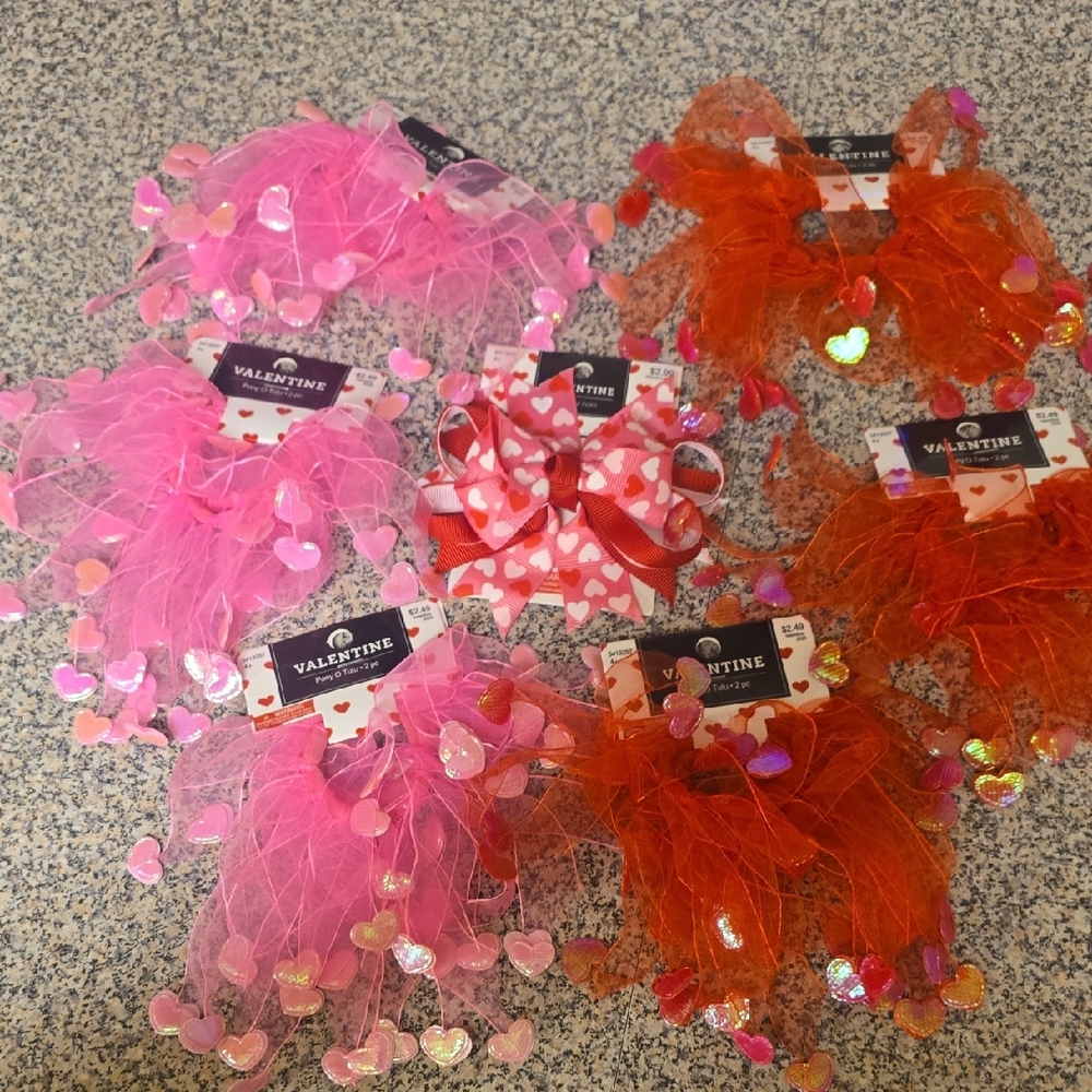 Valentine's Day Heart Hair Accessories Set 7 Pony Tutu 1 Clip